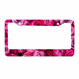 Nicokee Decorative License Plate Frame A Lot of Pink Roses Car Tag Frame Aluminum Auto License Plate Holder for Men Women