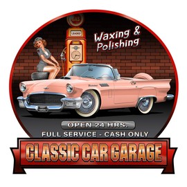 1957 Ford Thunderbird Convertible Gas Pump Classic Car-toon Wall Art Graphic Decal Sticker (2 Ft)