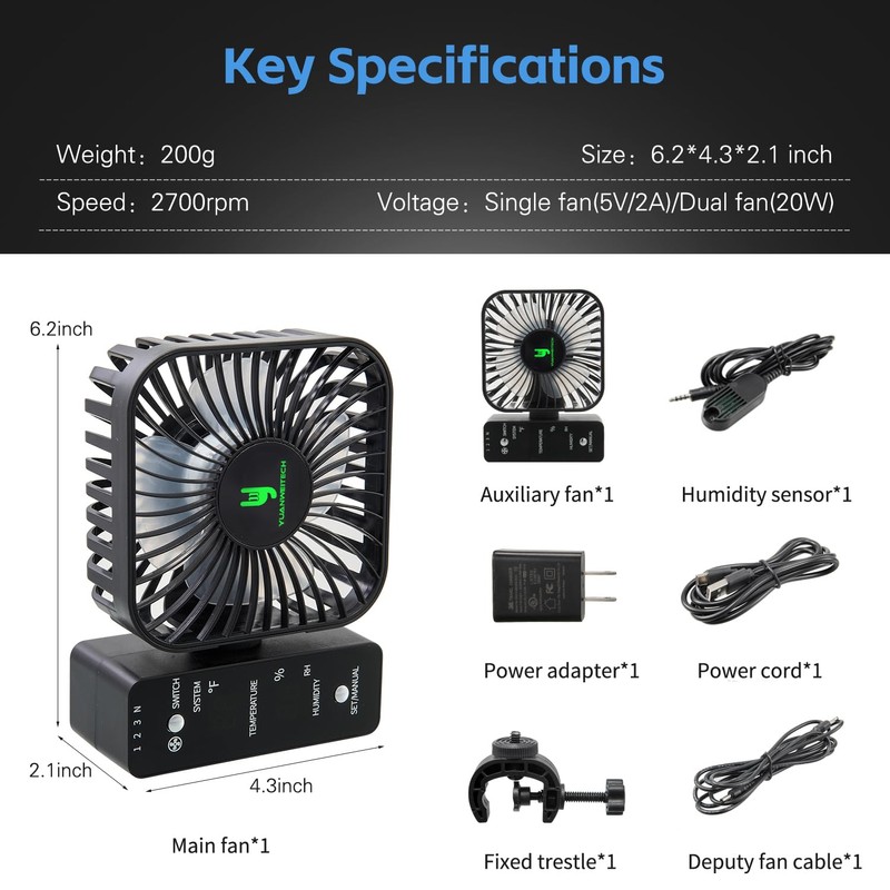 YUANWEITECH 2-Pack 4” Fixed Clip Fan, 4 Speed Control, USB