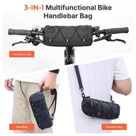 HX Bike Handlebar Bag Bicycle Front Bag Shoulder Bag Storage Pouch Pack HandBag with Shoulder Strap for Road Mountain Bike Cycling Travel (Black)