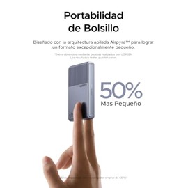 UGREEN Nexode Air 65W Cargador Tipo C con Carga Rápida Ultradelgado de 15 MM para Espacio Estrecho, Pared Plana con 3 Puertos Compatible con Mac-Book 
