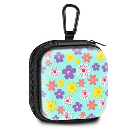 Square Data Cable Earbud Charger Coin Storage Bag Shockproof and Drop-Proof EVA Material Compatible with AirPod(Small Flowers)