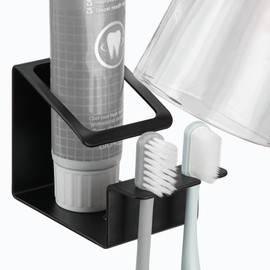 DODAMOUR Stainless Steel Toothbrush Holder Wall Mounted, 3 in 1 Toothbrush, Toothpaste and Cup Holder, Adhesive Toothbrush Organizer for Bathroom