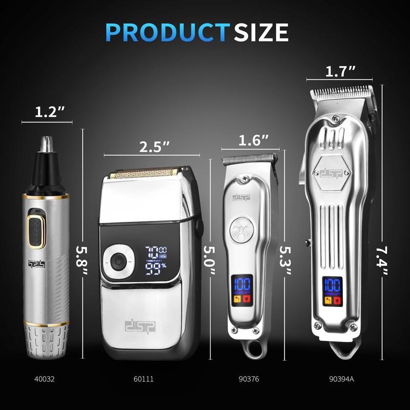 DSP 4-in-1 Pro Barber Kit: Cordless Hair Clipper, Trimmer, Shaver