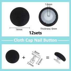 BENECREAT 12 Pcs 0.55 Inch Baseball Cap Button, Top Replacement Hats Button Black Cloth Covered for Hat Replacement Repair Jeans Blouse Sewing