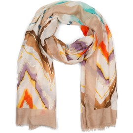 styleBREAKER 01016221 Women's Scarf with Colourful Zig-Zag Zag Pattern and Metallic Accents, Stole Multicoloured Serrated, brown