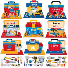 HOWAF 24 Pcs Father's Day Craft Kit, Fathers Day Stickers Decorations Make Your Own Best Dad Toolbox Scene Craft, DIY I Love My Dad Craft for Home Classroom Game Activity Party Supplies