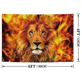 Lion Flame Flag Fierce Animal Flag Abstract Flag 4x6FT (120x180cm) Nature Inspired Animal Flag Indoor and Outdoor Flags Home Garden Decoration (Lion -A)