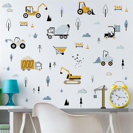HOTIYOK Excavator Sticker, Construction Vehicle, Wall Sticker, Stylish, Cartoon, Construction Vehicle, DIY Wallpaper, Wall, Wall Sticker, Removable, Wall Sticker, Decorative, Boys, Girls, Bedroom, Children, Room, Wallpaper, Art, Kindergarten, Nursery, Re