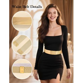 RHOUGAIN Women Gold Belt Wide Waist Belt Retro Stretch Elastic Belt for Dress Jeans Pants Gold M