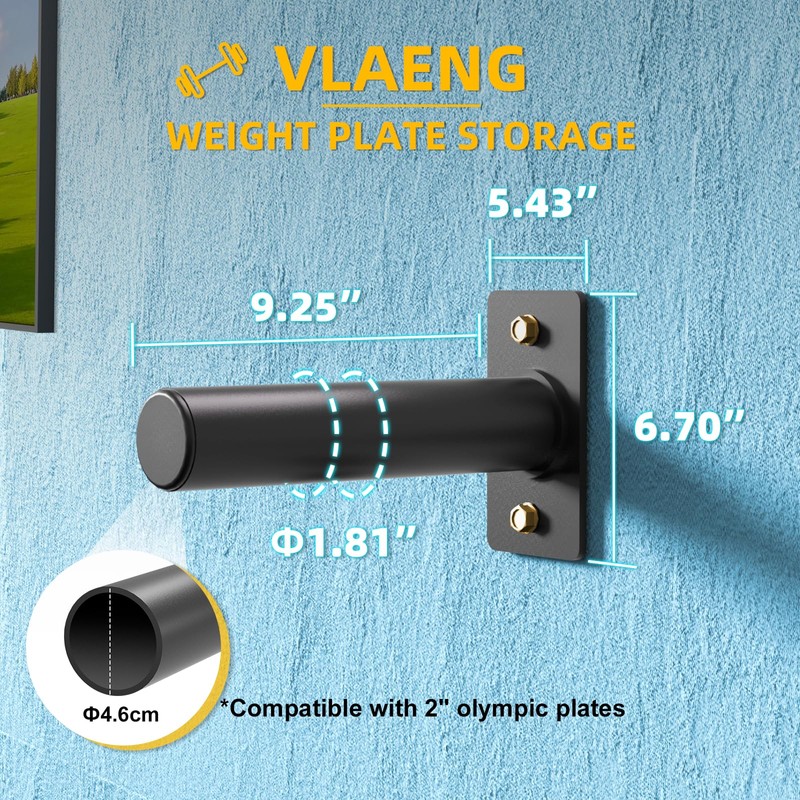 Wall Mounted Weight Plate Holder, Weight Rack Storage for 2"