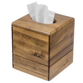 MyGift Premium Acacia Solid Wood Square Facial Tissue Box Cover with Slide-Out Bottom Panel, Decorative Bathroom Countertop Tissues Holder Dispenser 5.5 x 5.5 x 6.3 Inches