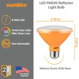 Sunlite 40241 LED PAR30 Short Neck Colored Recessed Light Bulb, 8 Watt (75W Equivalent), Medium (E26) Base, Floodlight, ETL Listed, Amber, 3 Count