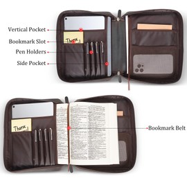 Polare Full Grain Leather Bible Cover Church Bag Bible Protective Book Holder Carrying Case Folder Organizer Portfolio