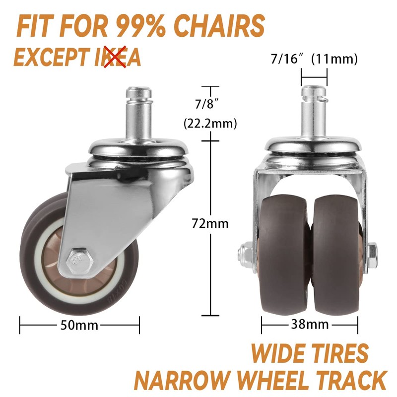 W B D WEIBIDA Office Chair Wheels, Heavy Duty Rubber