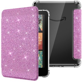 MoKo Case for All-New 7 Inch Kindle Paperwhite 12th Gen 2025/2026 & Kindle Colorsoft Signature Edition 2024, Ultra Clear Soft Transparent Back Lightweight Protective Case with Auto Sleep/Wake, Purple Glitter