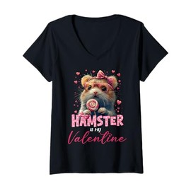 Womens Cute Hamster Valentine's Day Hamster Is My Valentine Outfits V-Neck T-Shirt
