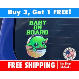 Avery Hi-Performance Baby Yoda Baby on Board Bumper Sticker, Baby Grogu Starwars Bumper Sticker Decal