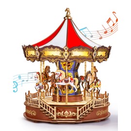 Rolife Wooden 3D Puzzles for Adults, DIY Carousel Music Box with Chaser Lights 11.6" Model Building Kit, Construction Project Craft Kits for Adults Hobby Home Decor Chiristmas Gifts for Boys Girls