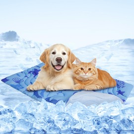 PAWCHIE Summer Dog Cooling Mat, Reversible Self-Cooling Mat for Large Dogs, Washable Pet Ice Cool Pad Blanket, Pet Sleeping Pad for Crate, Bed, Indoor & Outdoor Floor, Car Seats, Blue 48'' x 28''