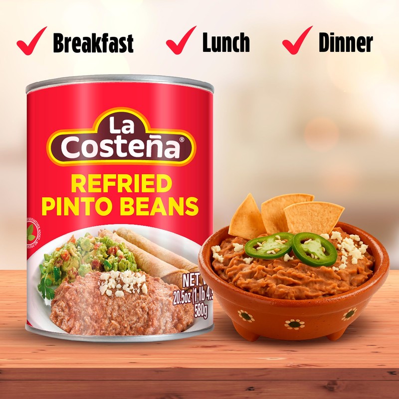 La Costeña Refried Pinto Beans - Ready-to-Eat Canned Refried Beans