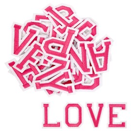 52Pcs Iron on Letters A-Z, Iron on Patches Alphabet Repair Patches for Clothes Jackets Shirts Hats Bags Jeans DIY Projects (Pink)