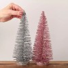 Set of 2 Silver and Pink Glittered 10" Bottle Brush