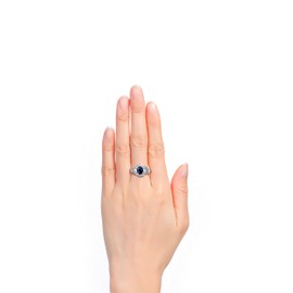 RYLOS Rings for Women Silver Swirl Ring with 7X5MM Oval Gemstone & Genuine Diamond Ring September Sapphire Jewelry for Women Sterling Silver Rings for Women Girls Ring Size 5,6,7,8,9,10