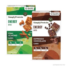 Simply Protein Energy Bites, Variety Pack, Espresso Chocolate & Chai Almond, Gluten Free Vegan Snacks, 24 Count