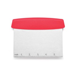 Cooking Light Banco de acero inoxidable con mango ergonómico, rascador de masa multiusos para uso culinario, color rojo