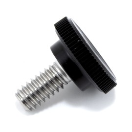 1/4"-20 x 1/2" Thumb Screw Stainless Steel - Black Knurled Round Plastic Knob - Standard/Coarse Thread Thumbscrew - Length: 0.500" - Proudly Built in USA - Package of (25)