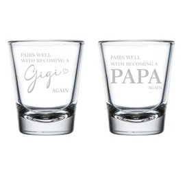 MIP Set of 2 Shot Glasses 1.75oz Shot Glass Set Pairs Well With Becoming A Gigi & Papa Again Second Baby Announcement Pregnancy Announcement