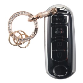 YYlingx Key Fob Cover for Mazda, Soft TPU Protection Car Key Case Shell with Keychain 3 4 Buttons Car Key Fob Case for Mazda 3 6 8 Miata MX-5 CX-3 CX-5 CX-7 CX-9 (Silver-Black)