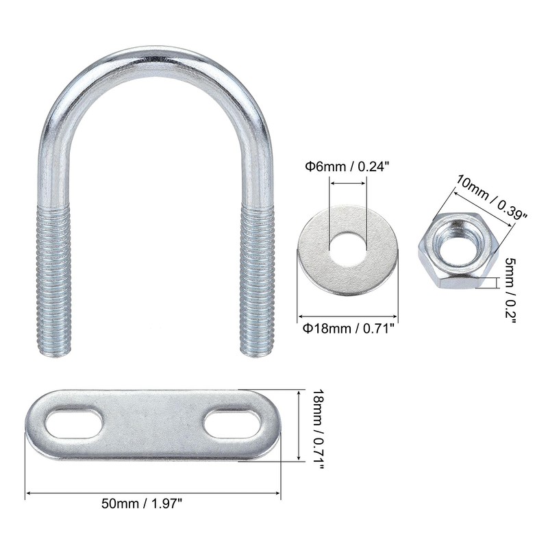 sourcing map Round U-Bolts 4 Sets 1.06"(27mm) Inner Width 53mm