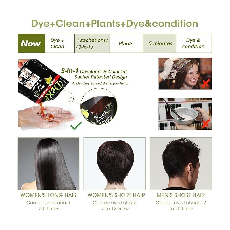 [Pack of 10] DeXe Black Hair Shampoo – 5-Minute Instant
