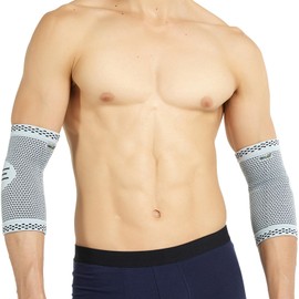 Codera de compresión NEOtech Care - Tejido de punto 3D de fibra de bambú - Manga elástica y transpirable - Golf, tenis, deportes - Brazo derecho o izquierdo (Gris, Talla M, 2 Unidades)