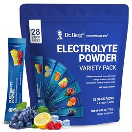 Dr. Berg Nutritionals- Paquetes de electrolitos en polvo sin azcar del Dr. Berg (paquete variado) Mezcla de bebida diaria con electrolitos 28 unidades