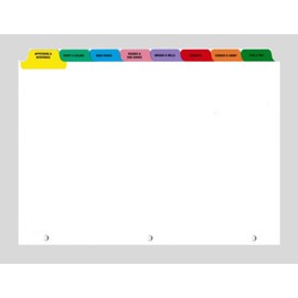 Cookbook Index Dividers to Fit 8-1/2" x 11" 3-Ring Binder, 8-Sheet Set with Preprinted Tabs - Single Set