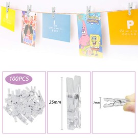AFASOES Pack of 100 Spring Hanging Clips Transparent Clothes Pegs Transparent Plastic Clamps Mini Clips Mini Clips Small Hanging Spring Clips for Photos Fairy Lights Hanging