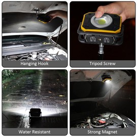 Sunzone Rechargeable LED Work Light,Portable Flood Light with Magnetic Base,Super Bright Waterproof Job Site Lighting for Camping,Hiking,Car Inspection with Emergency Mode(2 Pack)