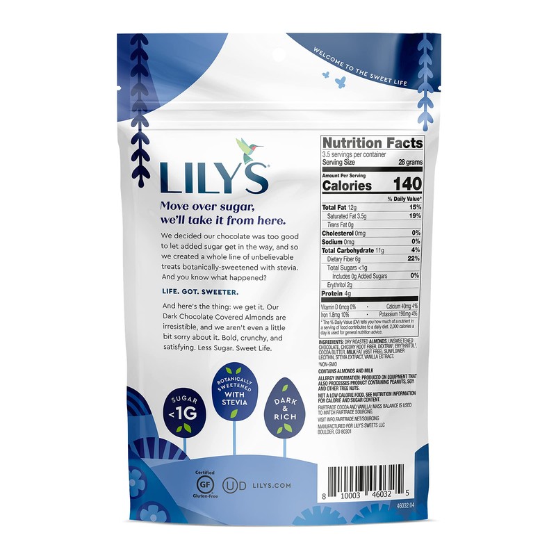 Dark Chocolate Covered Almonds by Lily's Sweets, Made with Stevia,
