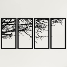DEKADRON Metal Wall Art - Tree of Life 4 Pieces, Tree Sign, Wall Decor, Interior Decoration, Housewarming Gift, 4 Panels (40" W x 20" H / 100x50 cm)