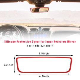 Sylvil Car Rear View Mirror Protector Frame, Silicone Auto Rearview Mirror Protection Cover Compatible with Model 3/ Y, Interior Rear View Decoration Trim Frame, Car Accessories (Red)