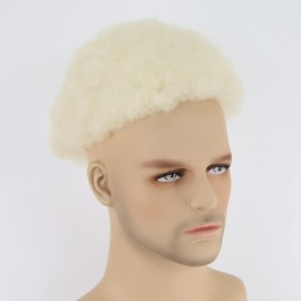 zigzag hair Blonde #613 Mix Brown Mens Toupee Fluffy Afro Curly Short Hair Full Lace Men's Wig 8x10inch Brazilian Human Hair Tight Afro Curly Men's Hair Systems Hairpiece (Platinum Blonde, 8x10inch)