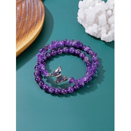 CrystalTears Amethyst Crystal Bracelets for Women Natural Amethyst Healing Crystal Gemstone Beaded Bracelet Butterfly Charms Stone Layered Bracelet Gifts Women Girls Birthday Christmas
