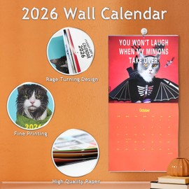 2026 Pissed Cat Wall Calendar CA, Funny Cute Off Family Planning Calendars, Creative Hanging Monthly Planner To-do List Household Supplies for Cats Lover