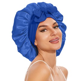 Silk Bonnet for Sleeping Women, Silk Hair Bonnet for Sleeping, Silk Hair Wrap for Sleeping Women, Satin Bonnet with Tie Band Blue
