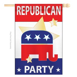 Breeze Decor Two Group HS108025-P2-02 Republican Party Flags of The World Nationality Applique Decorative Vertical 28" x 44" Double Sided House Flag Set Aluminum Pole & Bracket Hardware