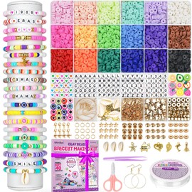 Gionlion 5200 Clay Beads Bracelet Making Kit for Beginner, Friendship Preppy Polymer Heishi Beads for Bracelets Jewelry Making kit with Charms, DIY Arts and Crafts Gifts Toys for Ages 6-13