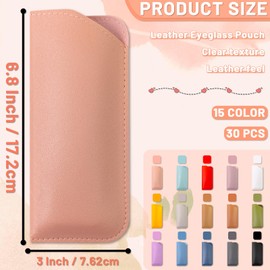 NEETUE 30 Pcs PU Leather Eyeglass Case, Soft Eyeglass Cases, Slim Eyeglass Case, Pocket Glasses Case for Women (Colorful)